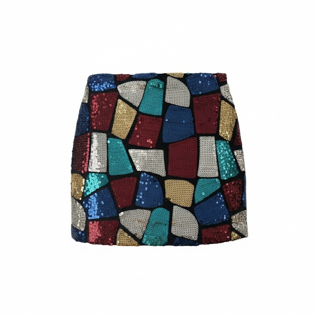 Forever 21 Womens Sequin Mosaic Mini Skirt Multi-Color Geometric Party Size S